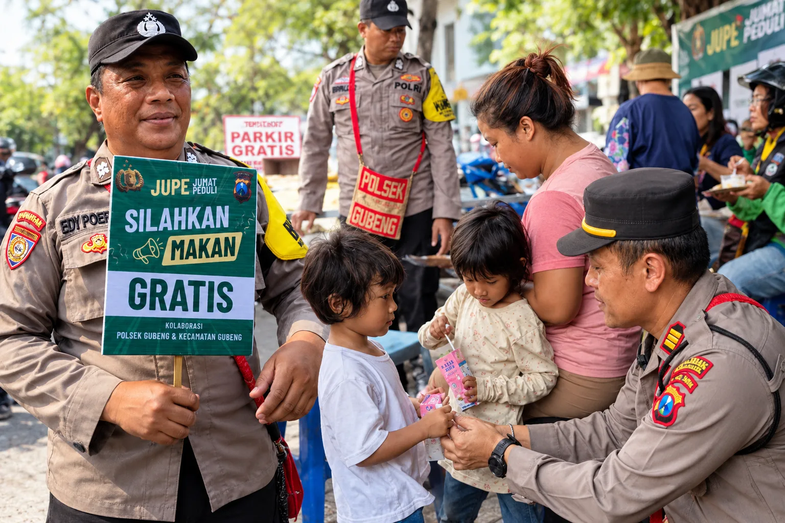 Wujud Kepedulian Polri, Polsek Gubeng Borong Dagangan Lansia dan Berbagi Sarapan Gratis bagi Ojol
