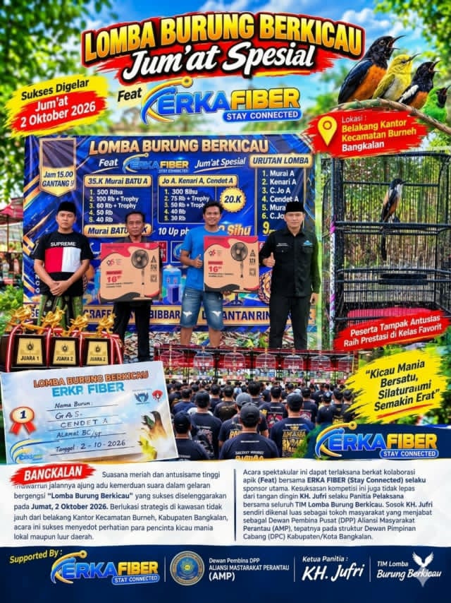 Kolaborasi Sukses ERKA FIBER dan AMP, Lomba Burung Berkicau di Burneh Berlangsung Meriah