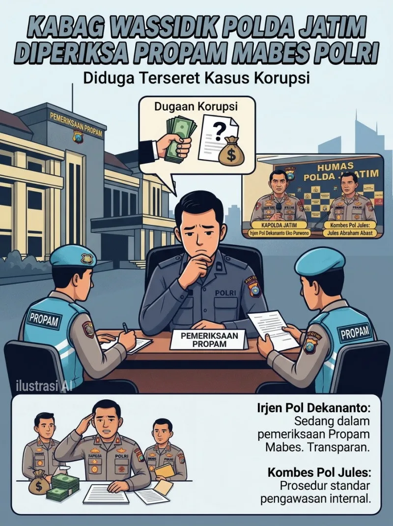 Diduga Terseret Korupsi, Kabag Wassidik Polda Jatim Diperiksa Propam Mabes Polri